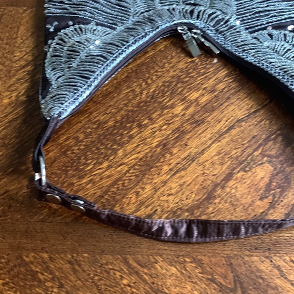 Aldo Brown nylon shoulder bag with silver & sequin design EUC - Picture 5 of 7